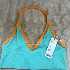 Teal and orange UO crop halter NWT